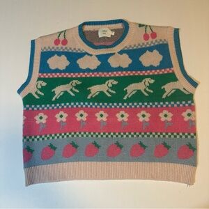 Luna Ivy Colorful Sweater Vest Strawberry Dog Cherry Flower